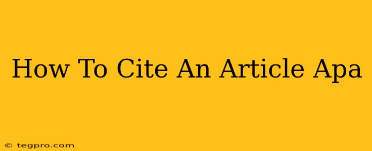 How To Cite An Article Apa