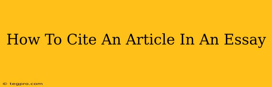 How To Cite An Article In An Essay