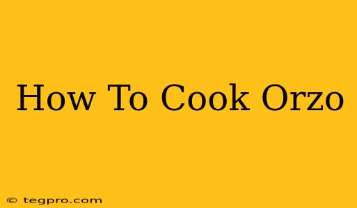 How To Cook Orzo