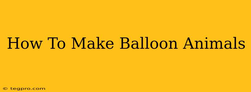 How To Make Balloon Animals