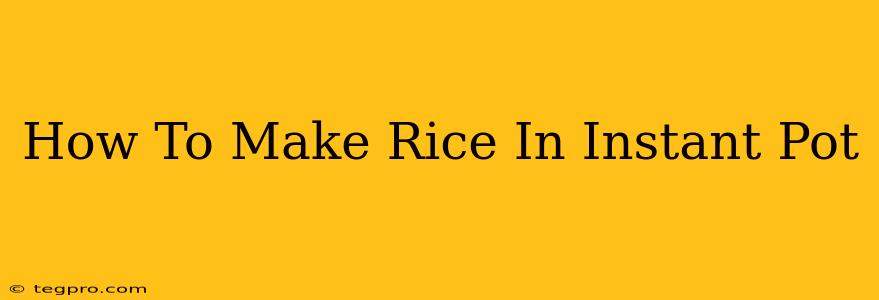 How To Make Rice In Instant Pot