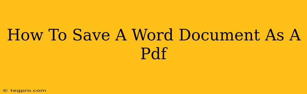 How To Save A Word Document As A Pdf