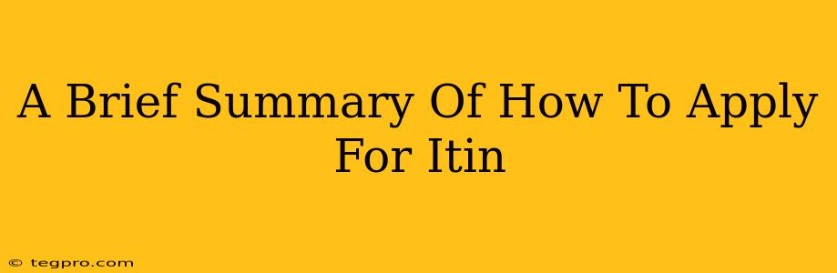 A Brief Summary Of How To Apply For Itin