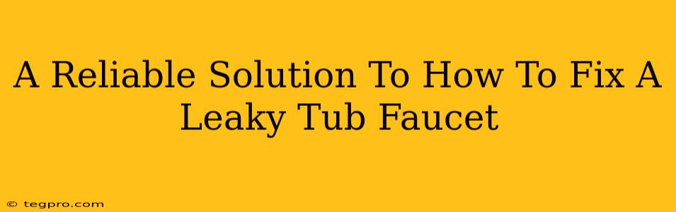 A Reliable Solution To How To Fix A Leaky Tub Faucet